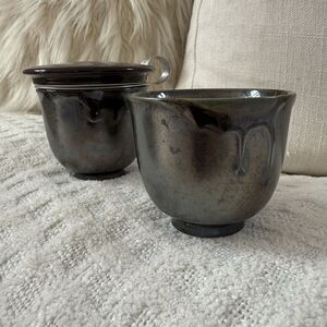 Teavana Japanese Tea Cup Set of 2 Bronze Oil Slick Metallic Ibushi Smoky Japan